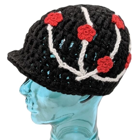 NWT Hand Knit Floral Stretch Beanie Hat - Picture 1 of 4